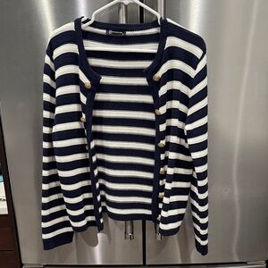 Navy & White Striped Button-Front Women's Sweater